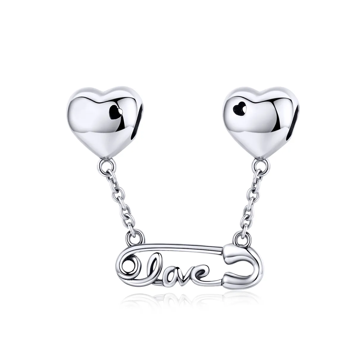 pandora style silver love pin safety chain scc1143