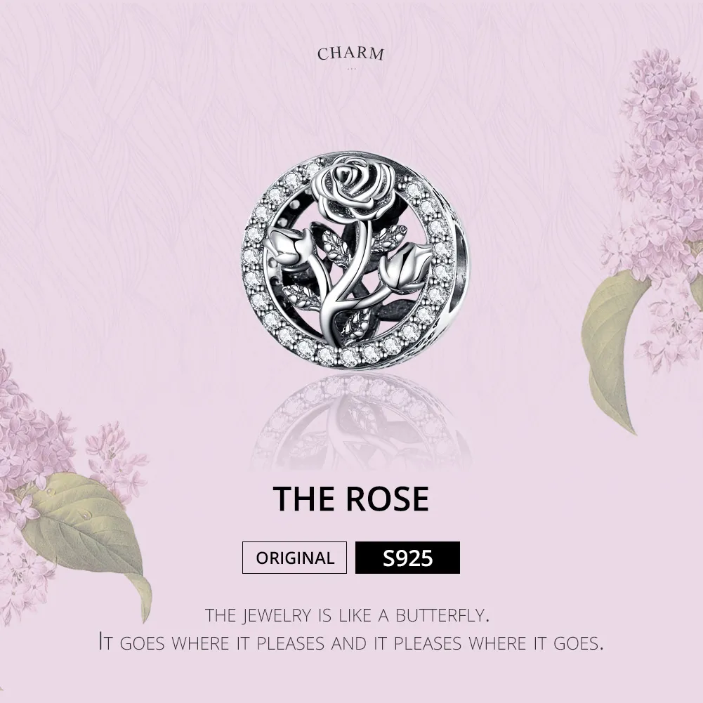 Pandora Style Silver Rose Flower Charm - SCC1189