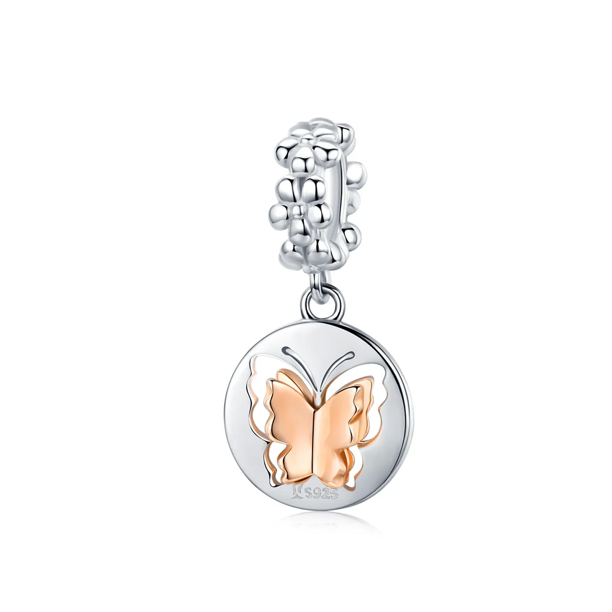 pandora style silver rose gold butterfly dangle scc1250