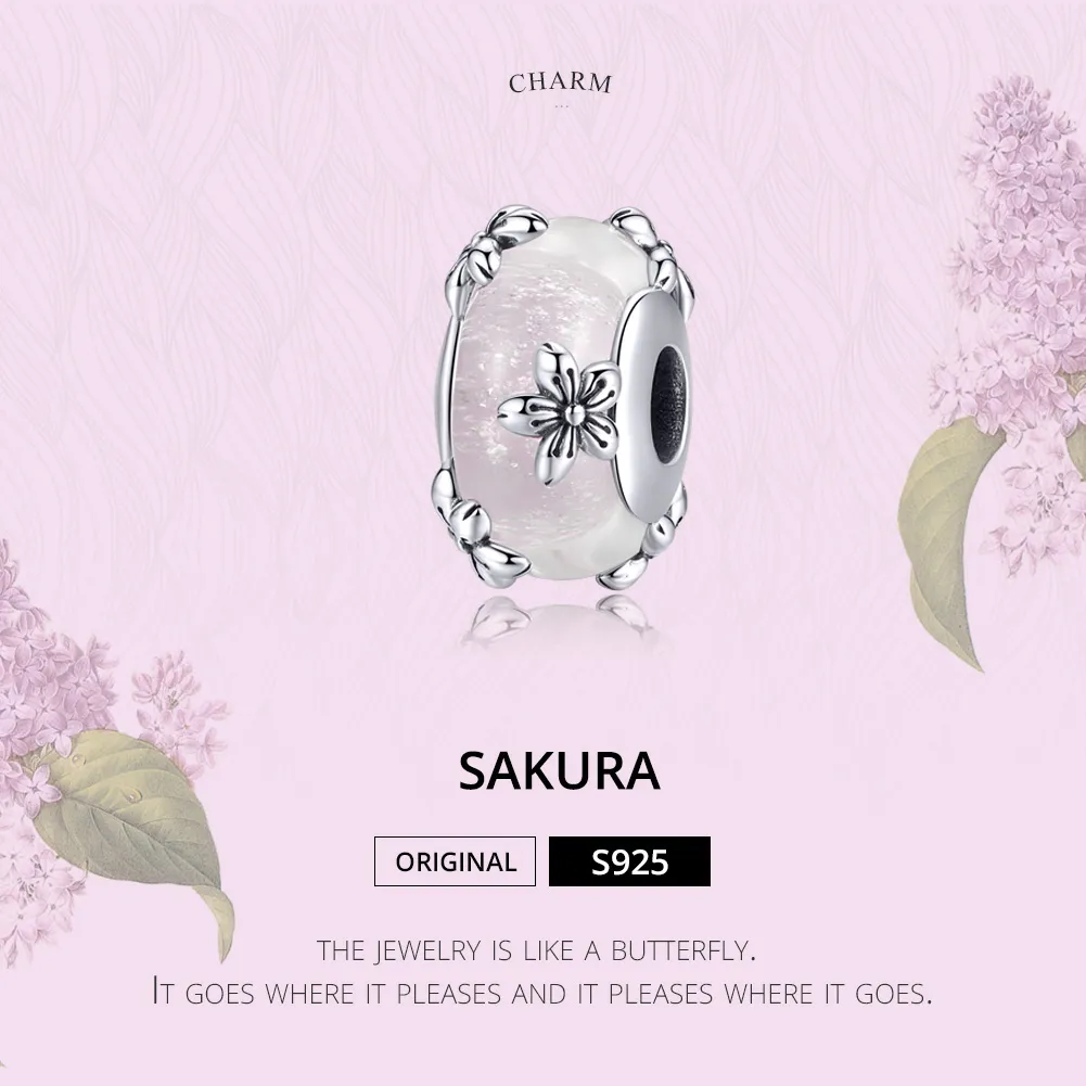Pandora Style Silver Sakura Murano Glass Charm - SCC1302