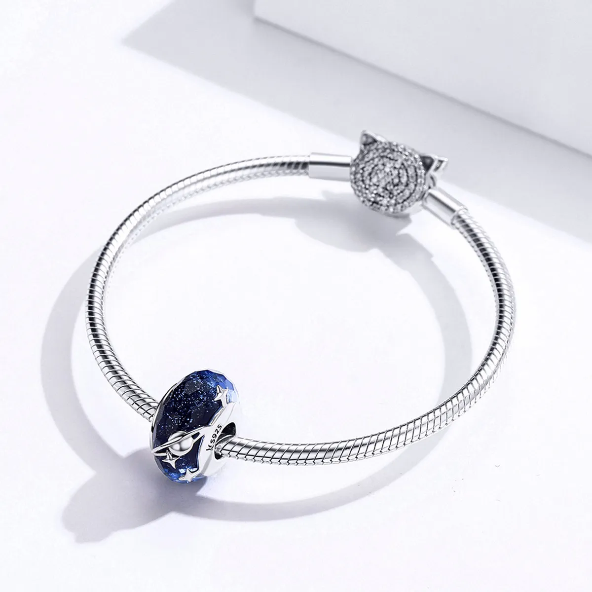 Pandora Style Silver Starry Sky Murano Glass Charm - SCC1284