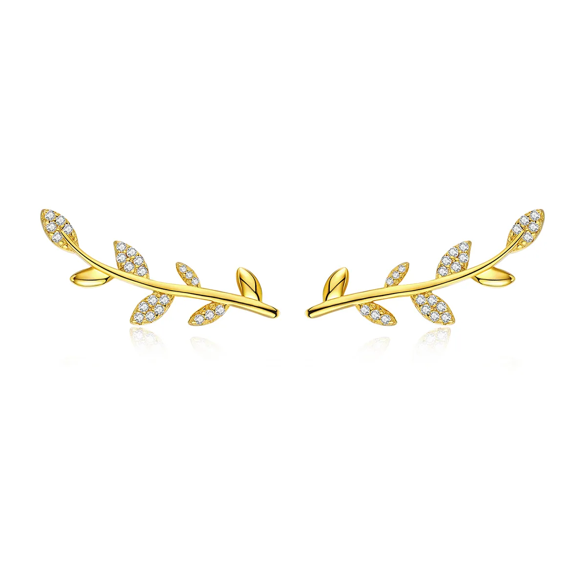Pandora Style Gold-Plated Branch of Leaves Stud Earrings - SCE556