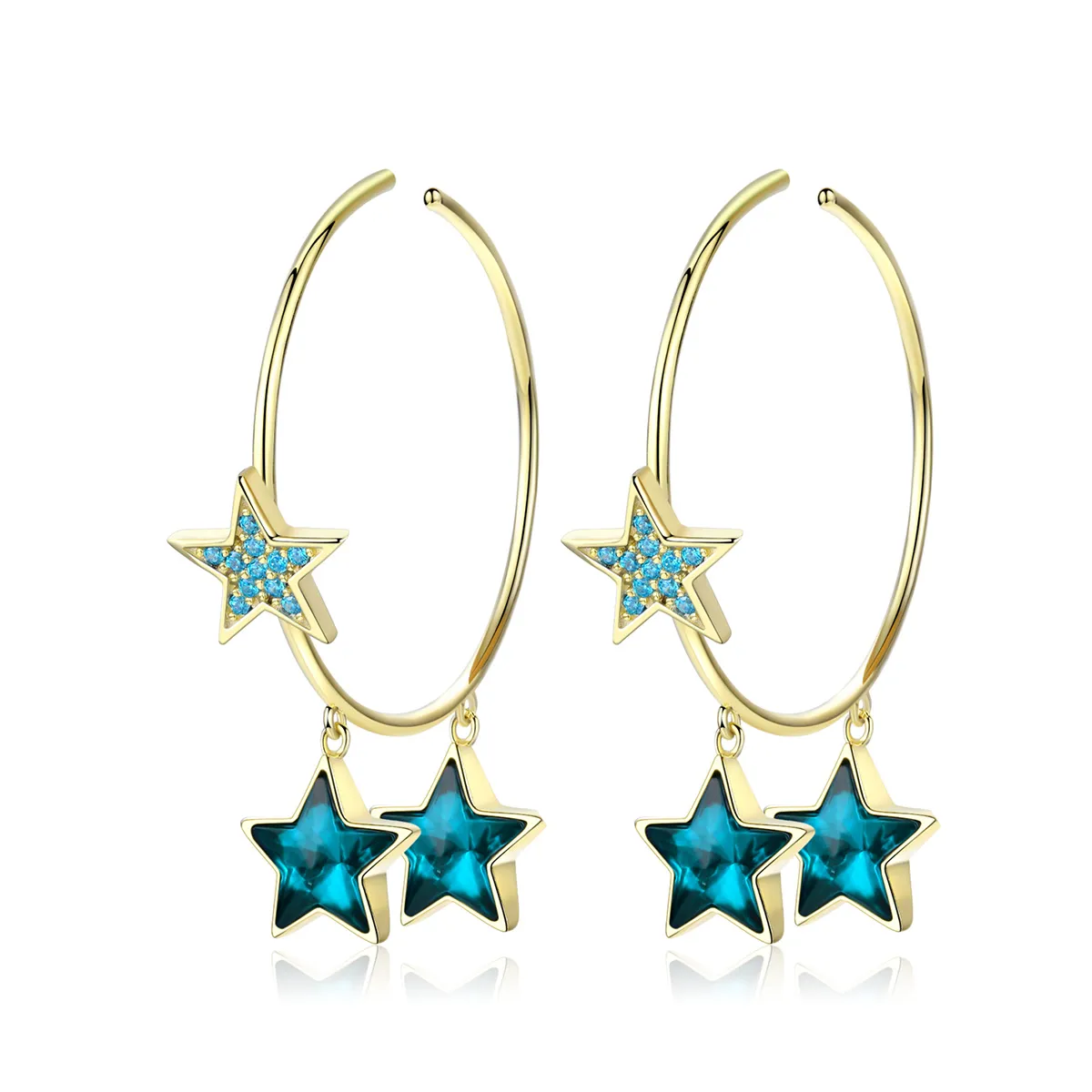 Pandora Style Gold-Plated Mystic Star Hanging Earrings - SCE689