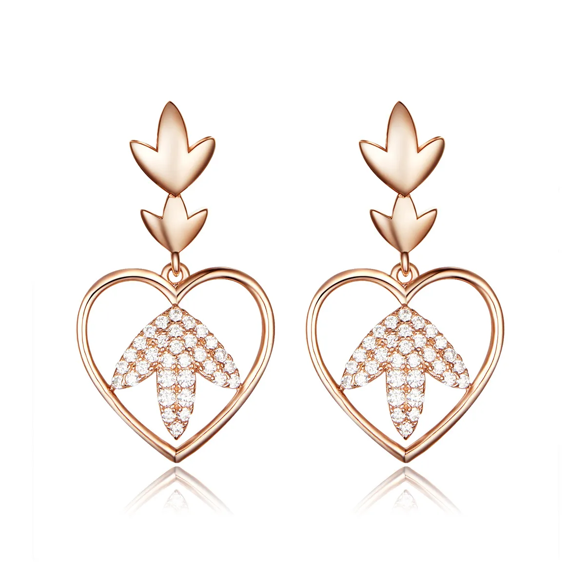 Pandora Style Rose Gold Autumn Love Hanging Earrings - SCE557