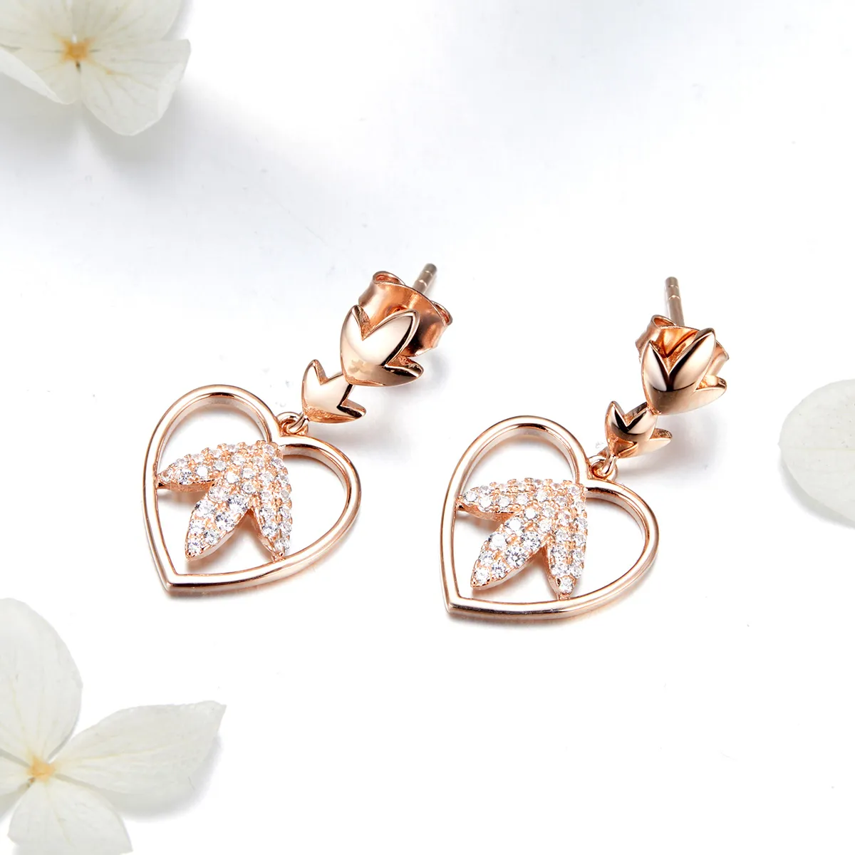 Pandora Style Rose Gold Autumn Love Hanging Earrings - SCE557