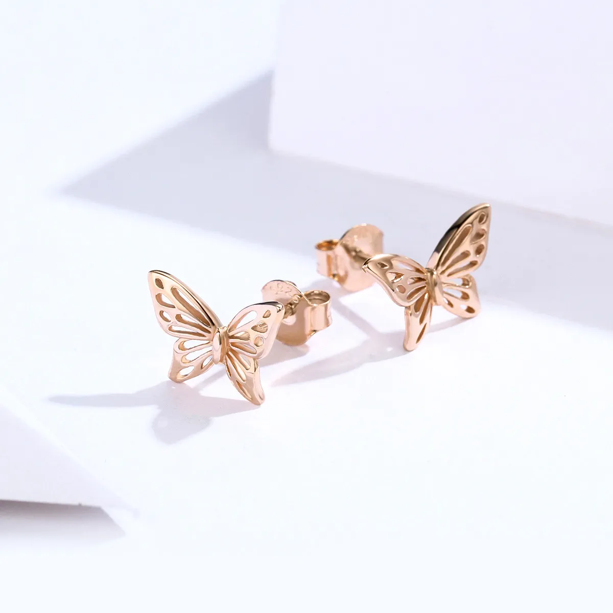 Pandora Style Rose Gold Butterfly Stud Earrings - SCE452-C