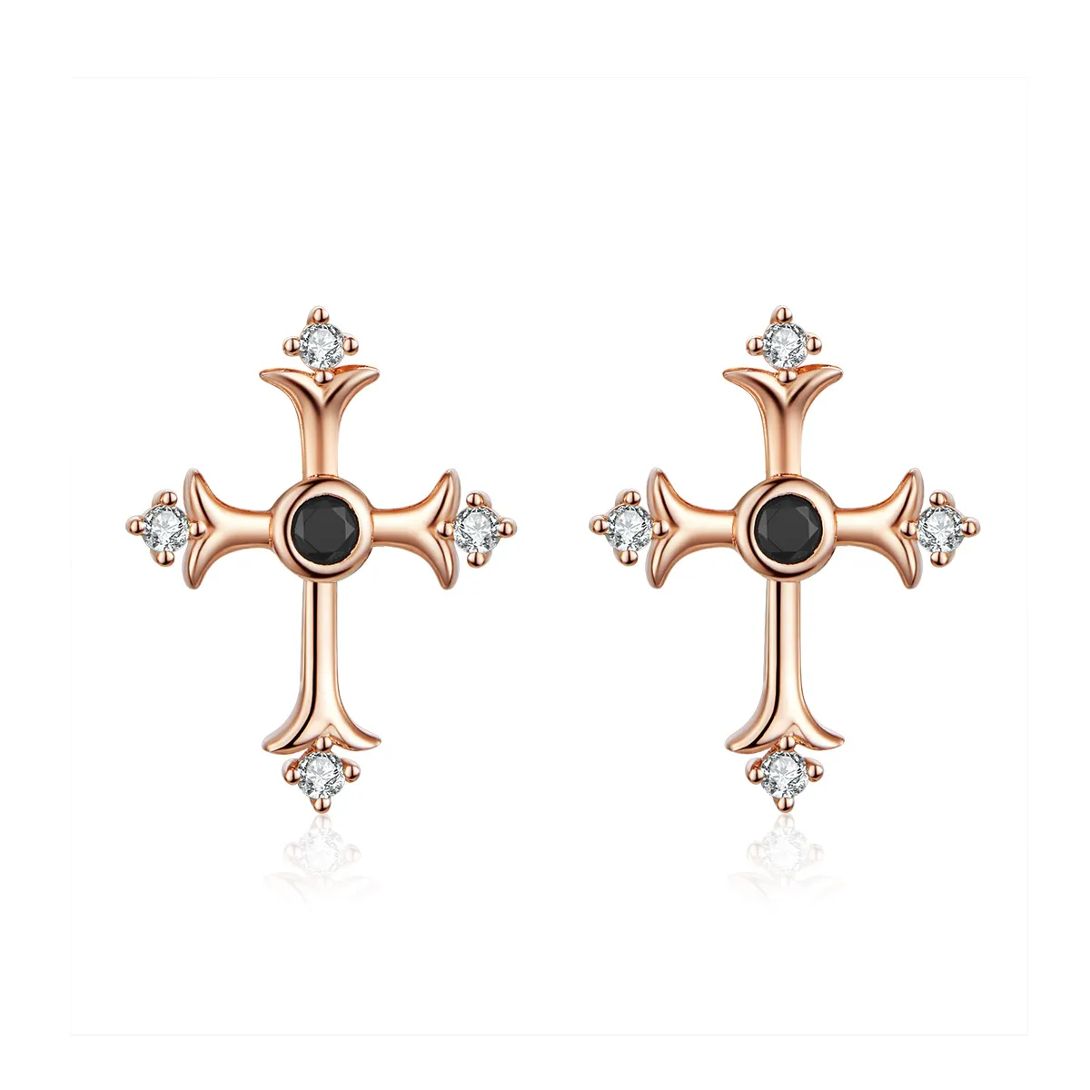 Pandora Style Rose Gold Cross Stud Earrings - SCE613