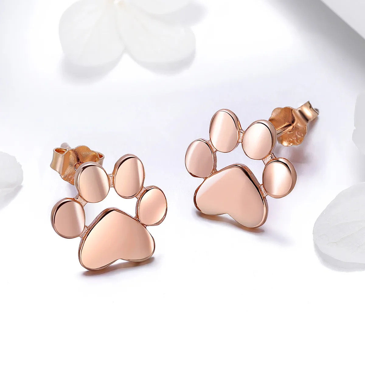 Pandora Style Rose Gold Cute Cat Paw Stud Earrings - SCE407-3