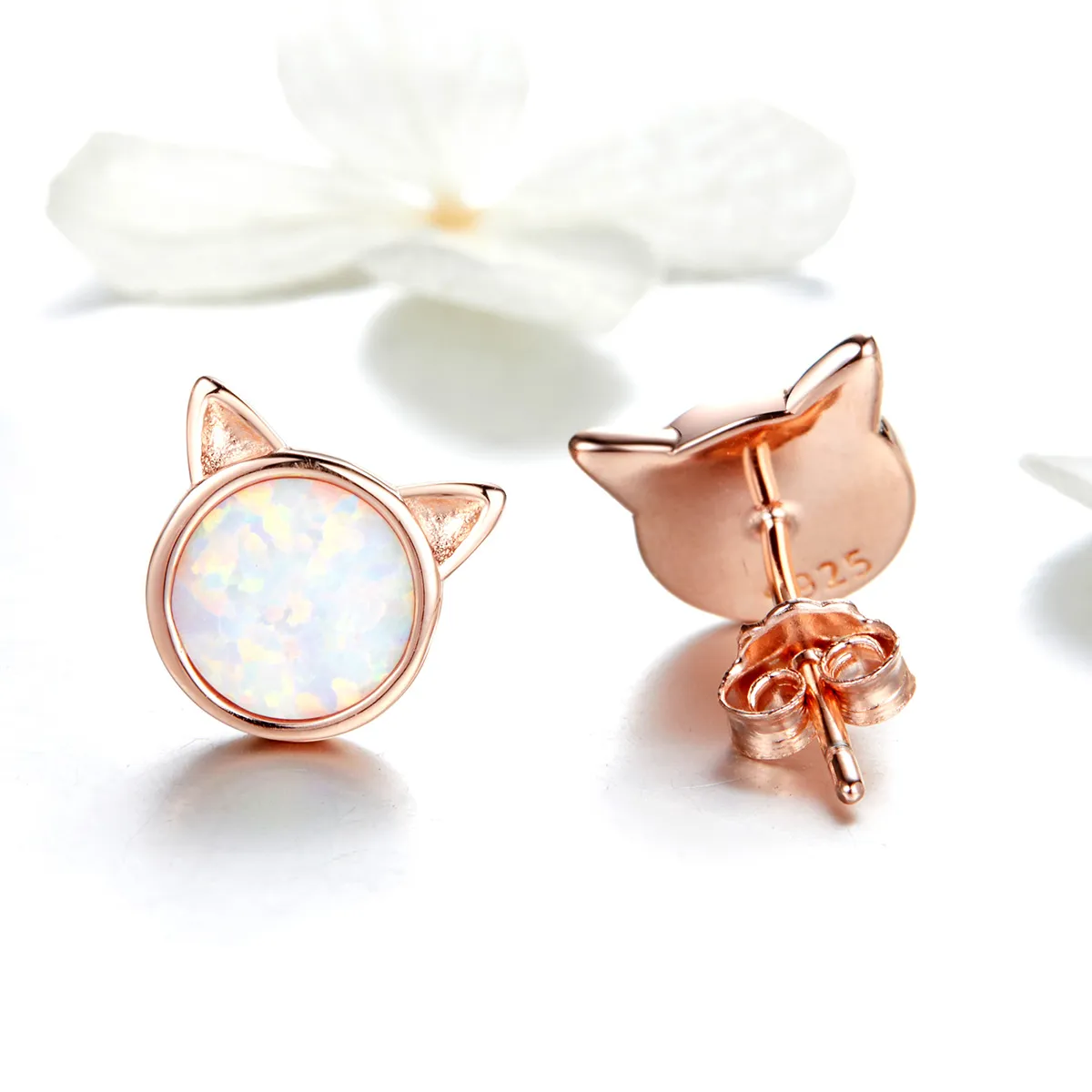 Pandora Style Rose Gold Meow Star Stud Earrings - SCE538