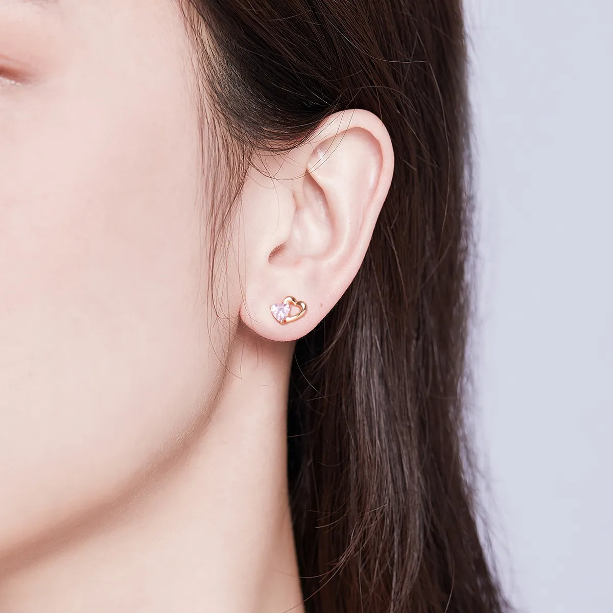 Pandora Style Rose Gold Palpitation Stud Earrings - SCE090-C