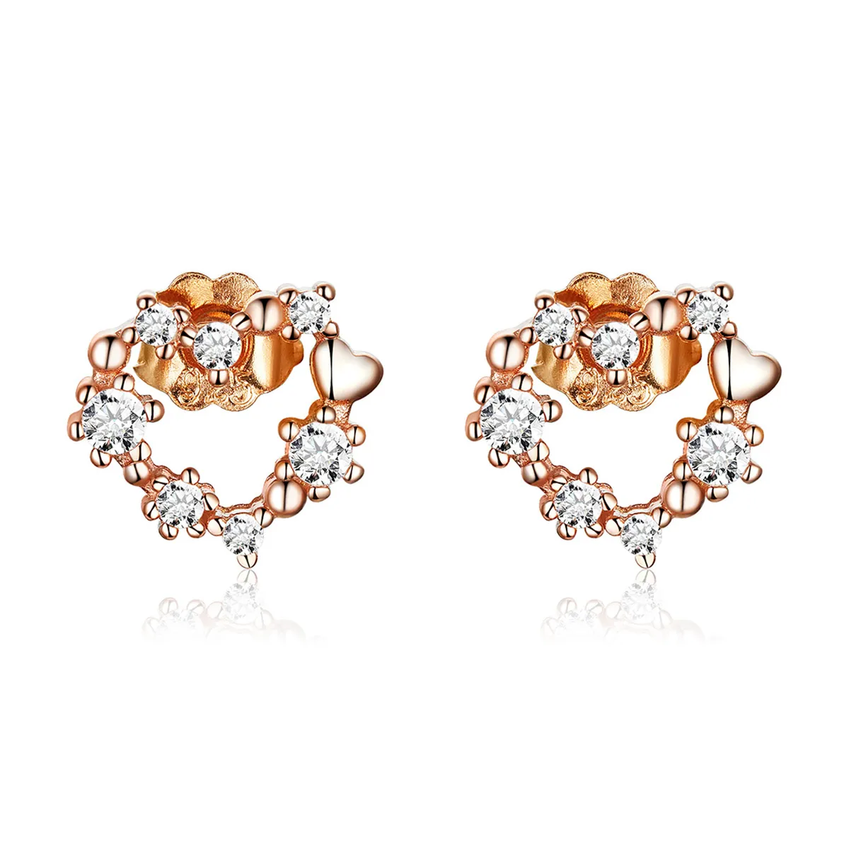 pandora style rose gold shining heart stud earrings sce575