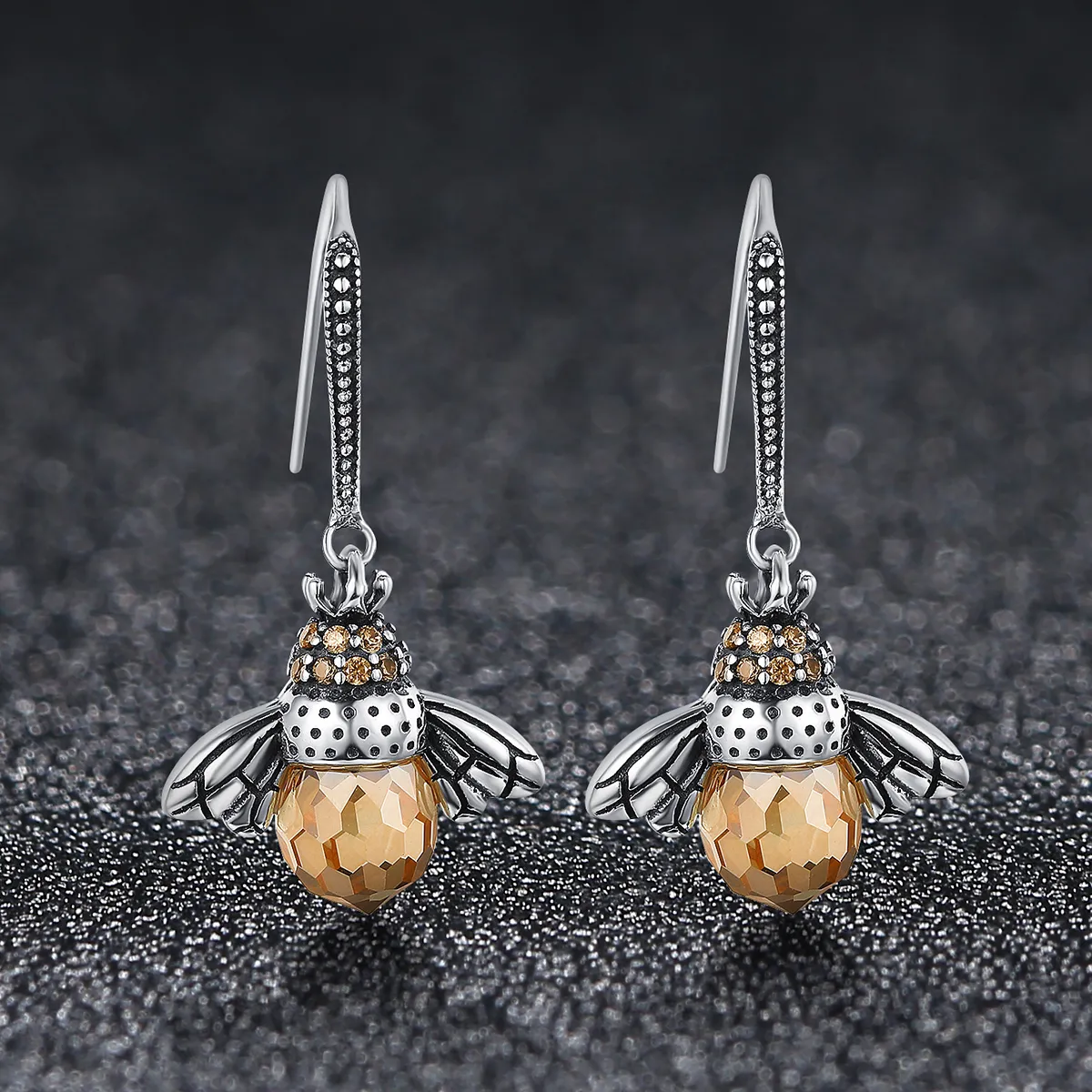 Pandora Style Silver Bee Hanging Earrings - SCE149