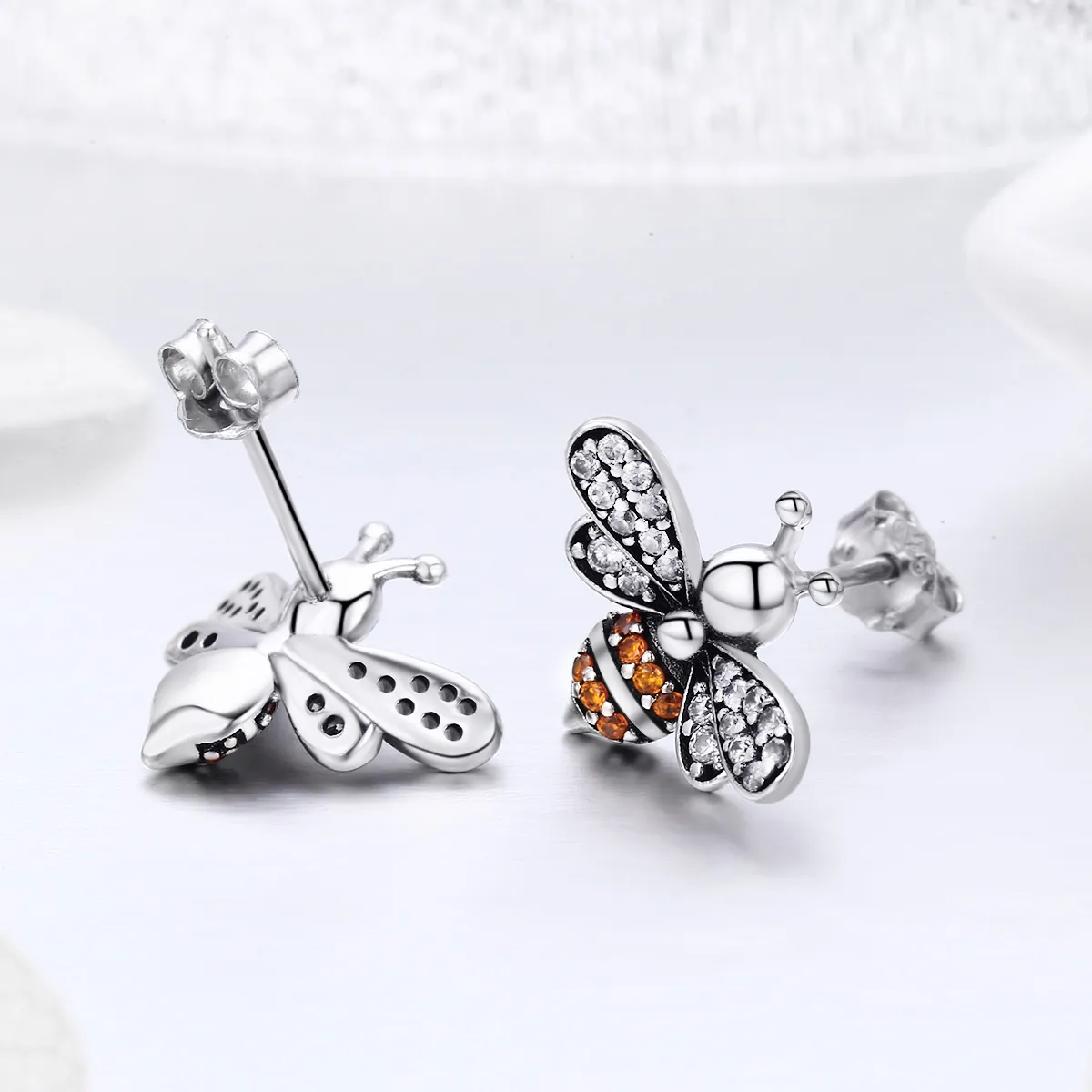 Pandora Style Silver Bee Story Stud Earrings - SCE344