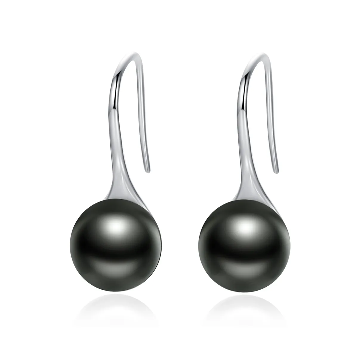 Pandora Style Silver Black Pearl Hanging Earrings - SCE144