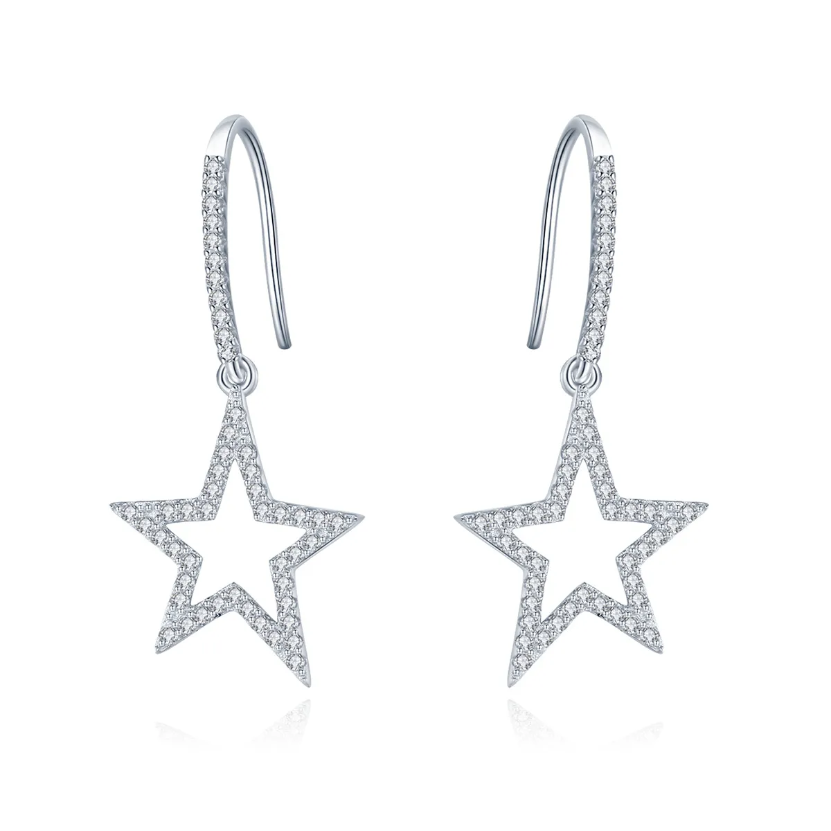 Pandora Style Silver Bright Star Hanging Earrings - SCE434