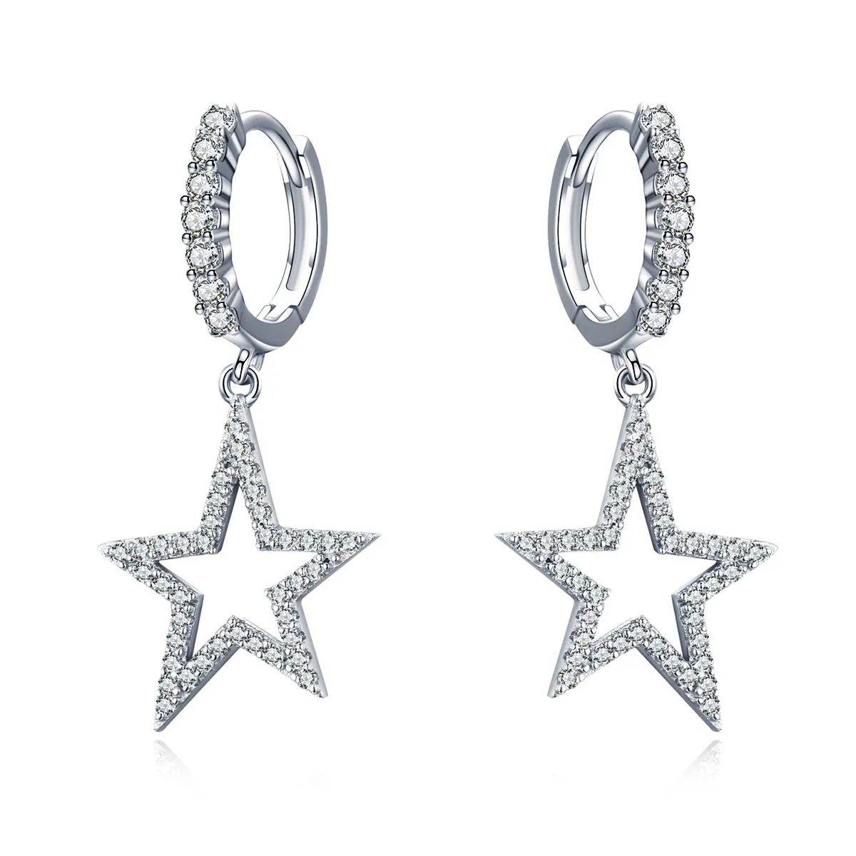 pandora style silver bright star hanging earrings sce593