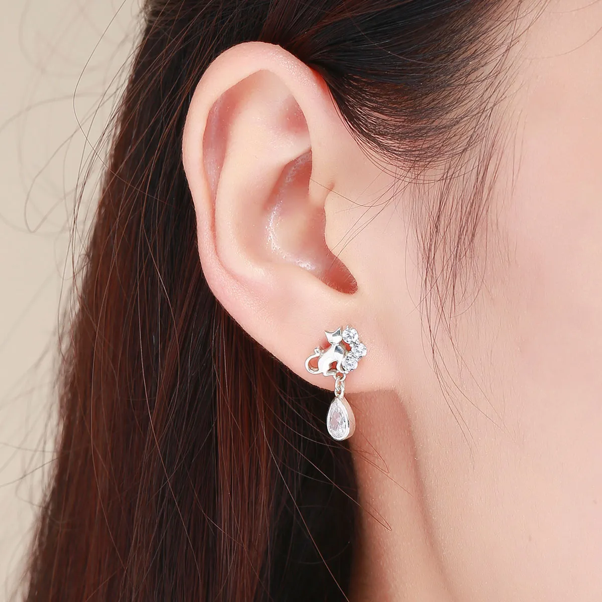 Pandora Style Silver Cat Companionship Stud Earrings - SCE424