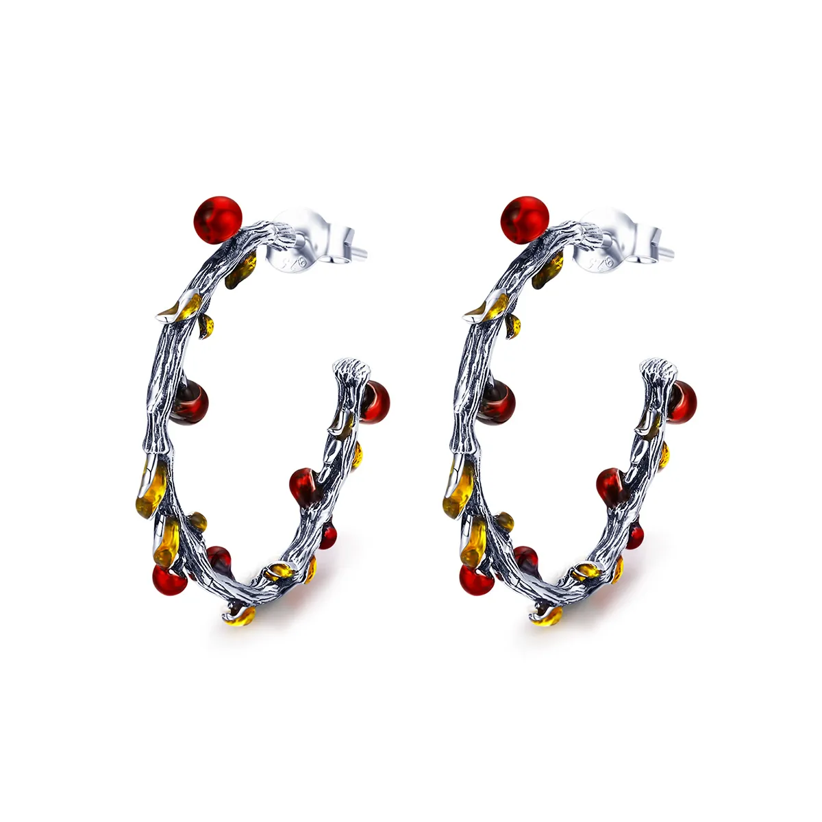 Pandora Style Silver Color of Autumn Hoop Earrings - SCE443