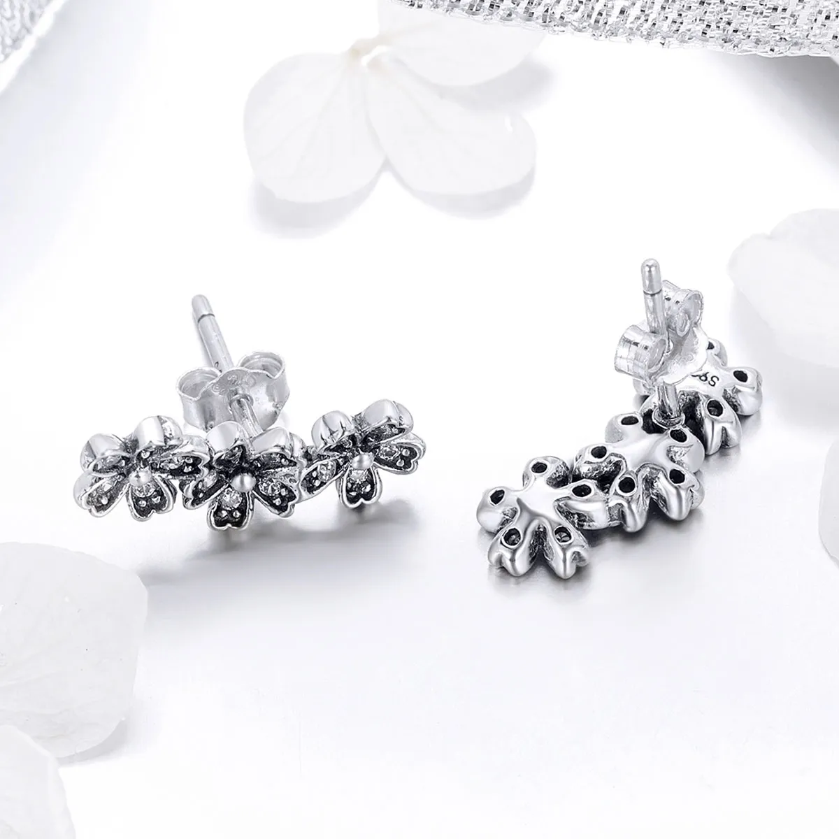 Pandora Style Silver Contracted Daisy Stud Earrings - SCE419