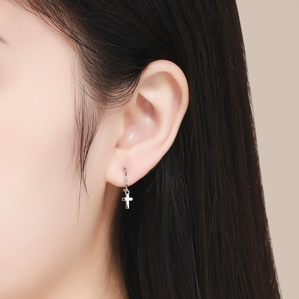 Pandora Style Silver Cross Hanging Earrings - SCE547