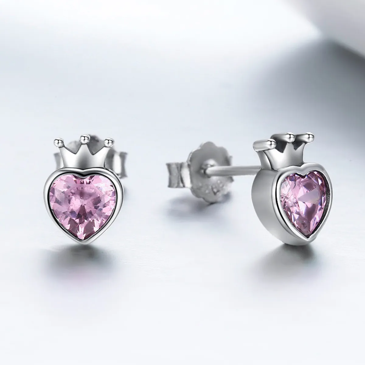 Pandora Style Silver Crowning Heart Stud Earrings - SCE174
