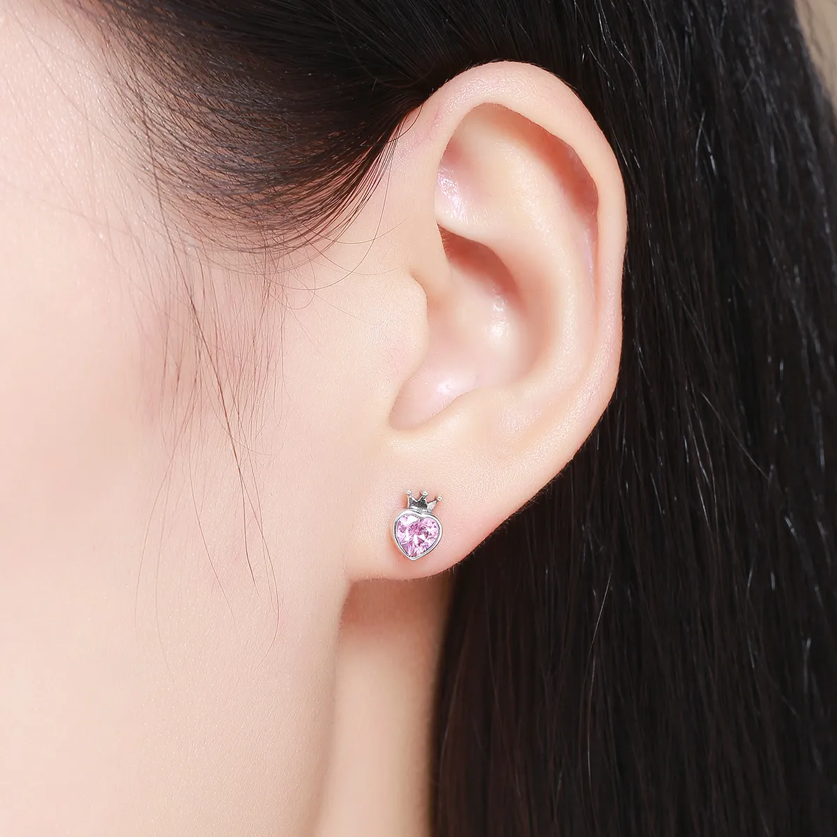 Pandora Style Silver Crowning Heart Stud Earrings - SCE174