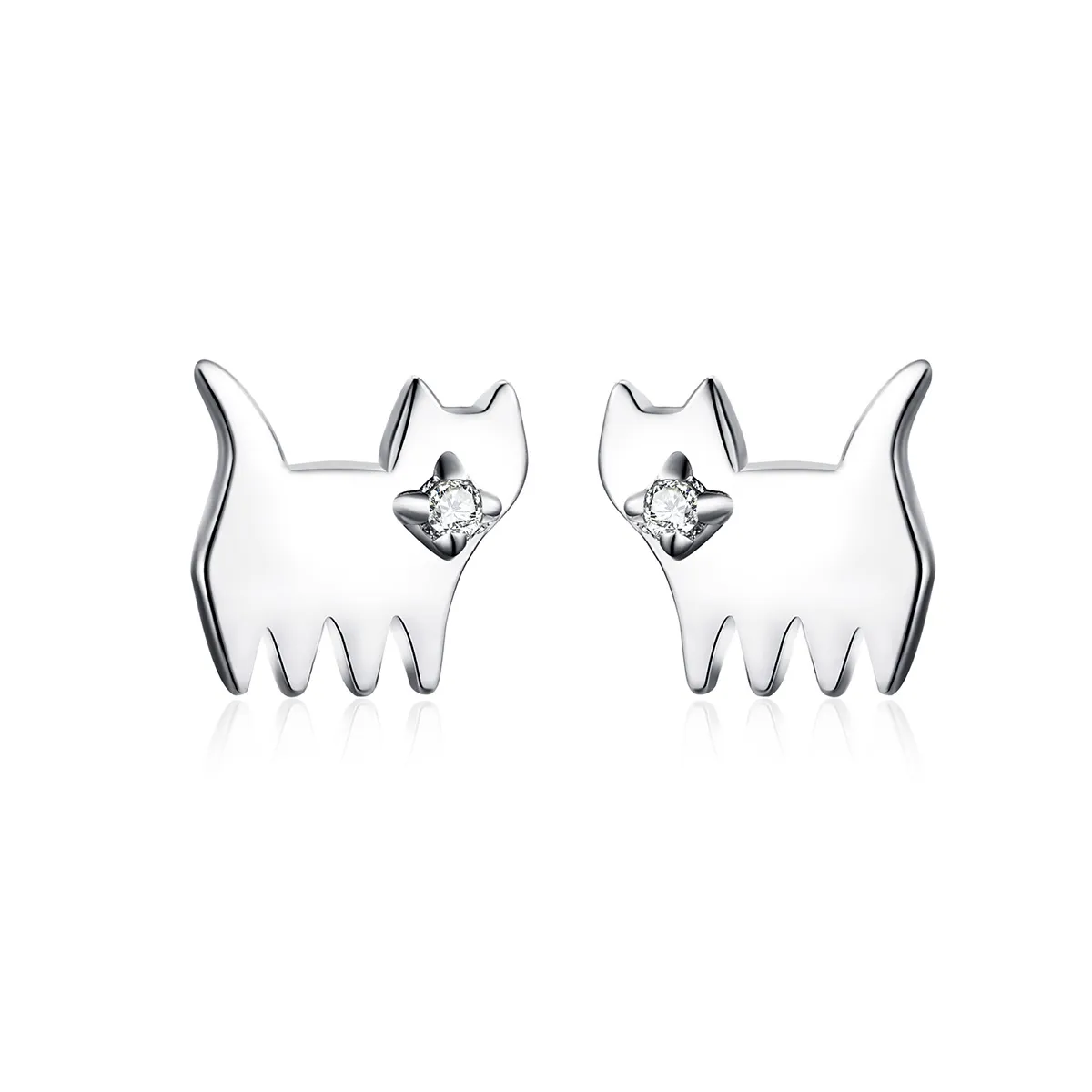 Pandora Style Silver Cute Cat Stud Earrings - SCE656