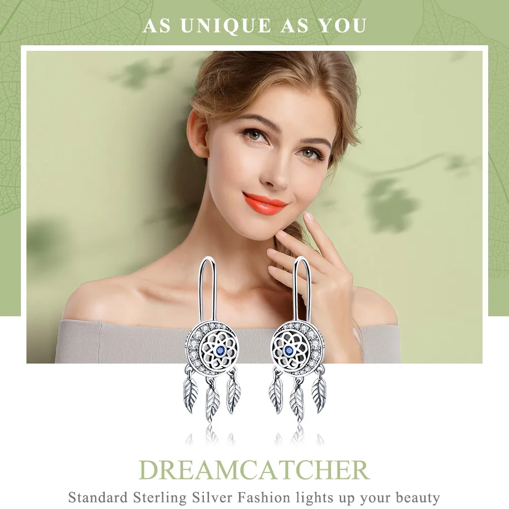 Pandora Style Silver Dreamcatcher Hanging Earrings - SCE497