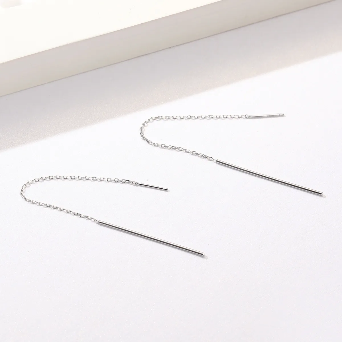 Pandora Style Silver Elegant Line Hanging Earrings - SCE490