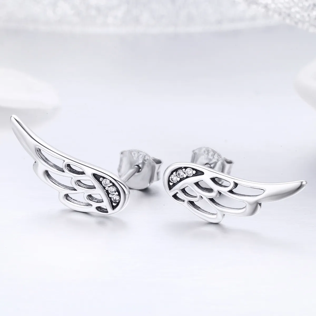 Pandora Style Silver Elf Wings Stud Earrings - SCE343
