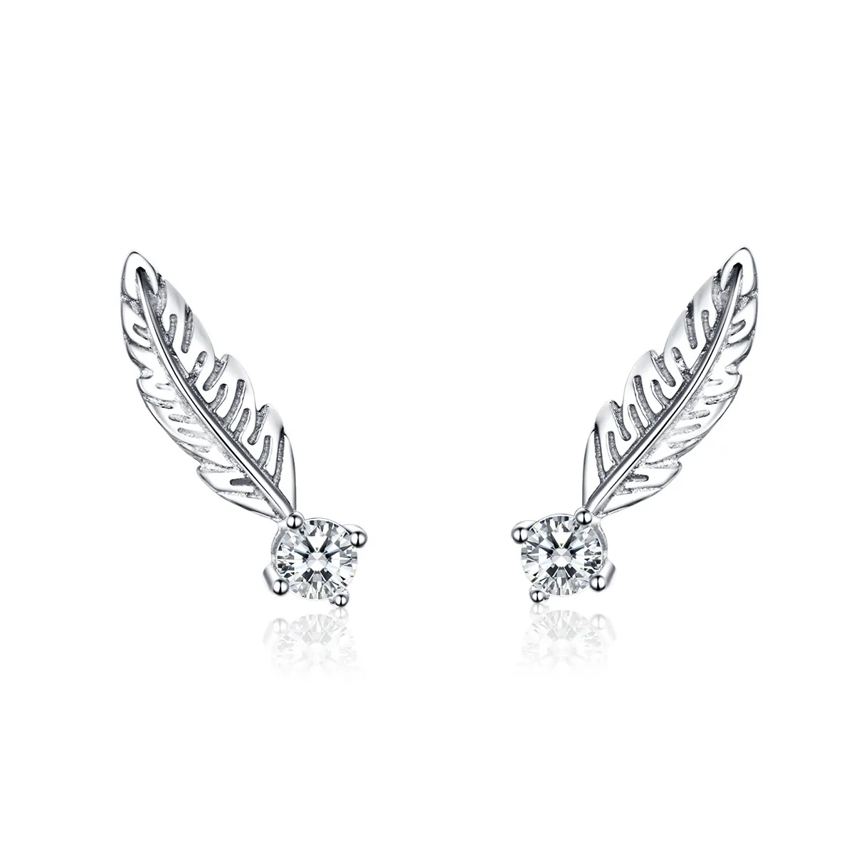 pandora style silver feather stud earrings sce610
