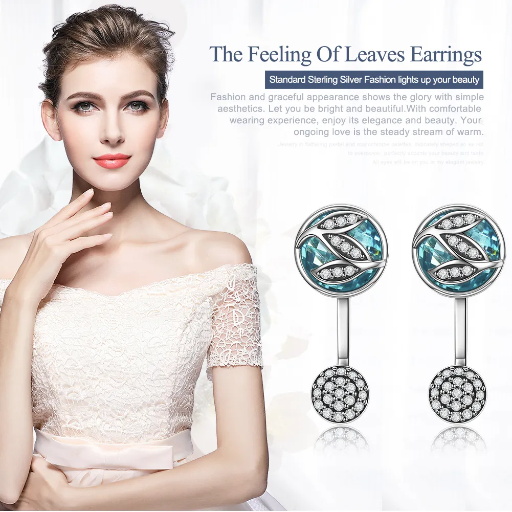 Pandora Style Silver Feelings of Falling Leaves Hanging Earrings - SCE087