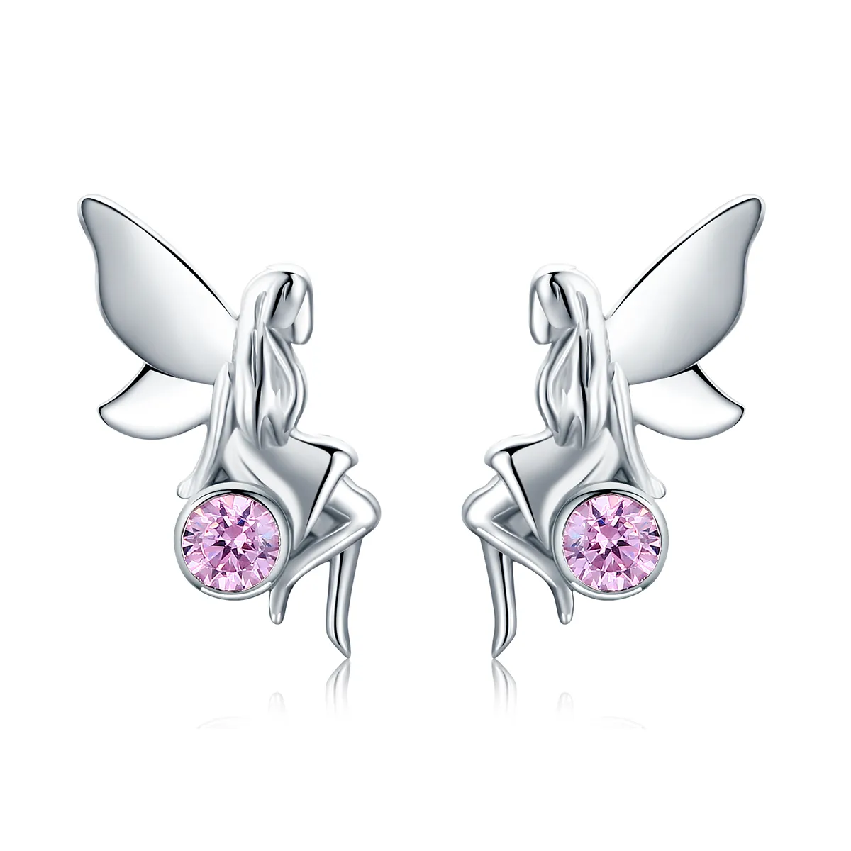 Pandora Style Silver Flower Fairy Stud Earrings - SCE395