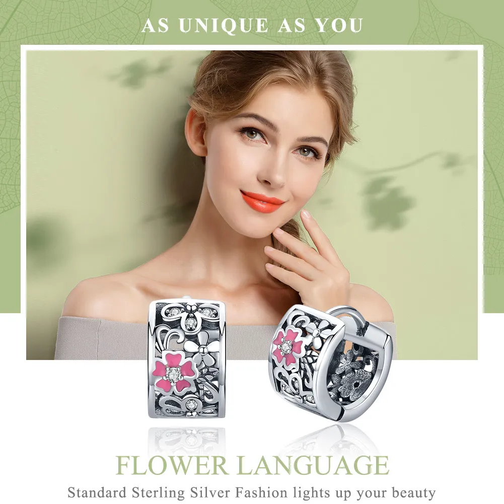 Pandora Style Silver Flower Language Stud Earrings - SCE541