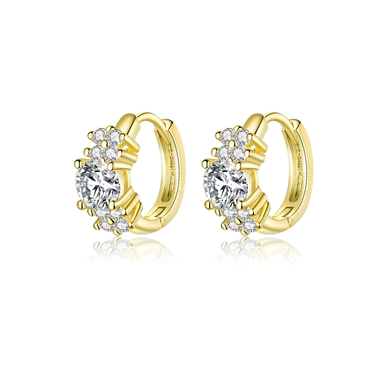 Pandora Style Silver & Gold-Plated Romantic Shine Hoop Earrings - SCE485-B