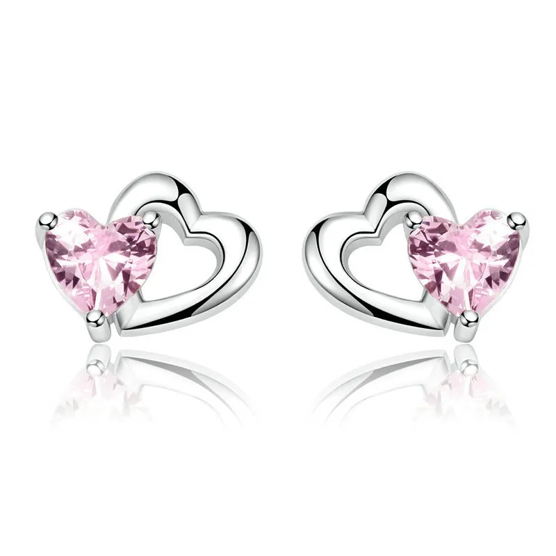 Pandora Style Silver Heart and Soul Stud Earrings - SCE090