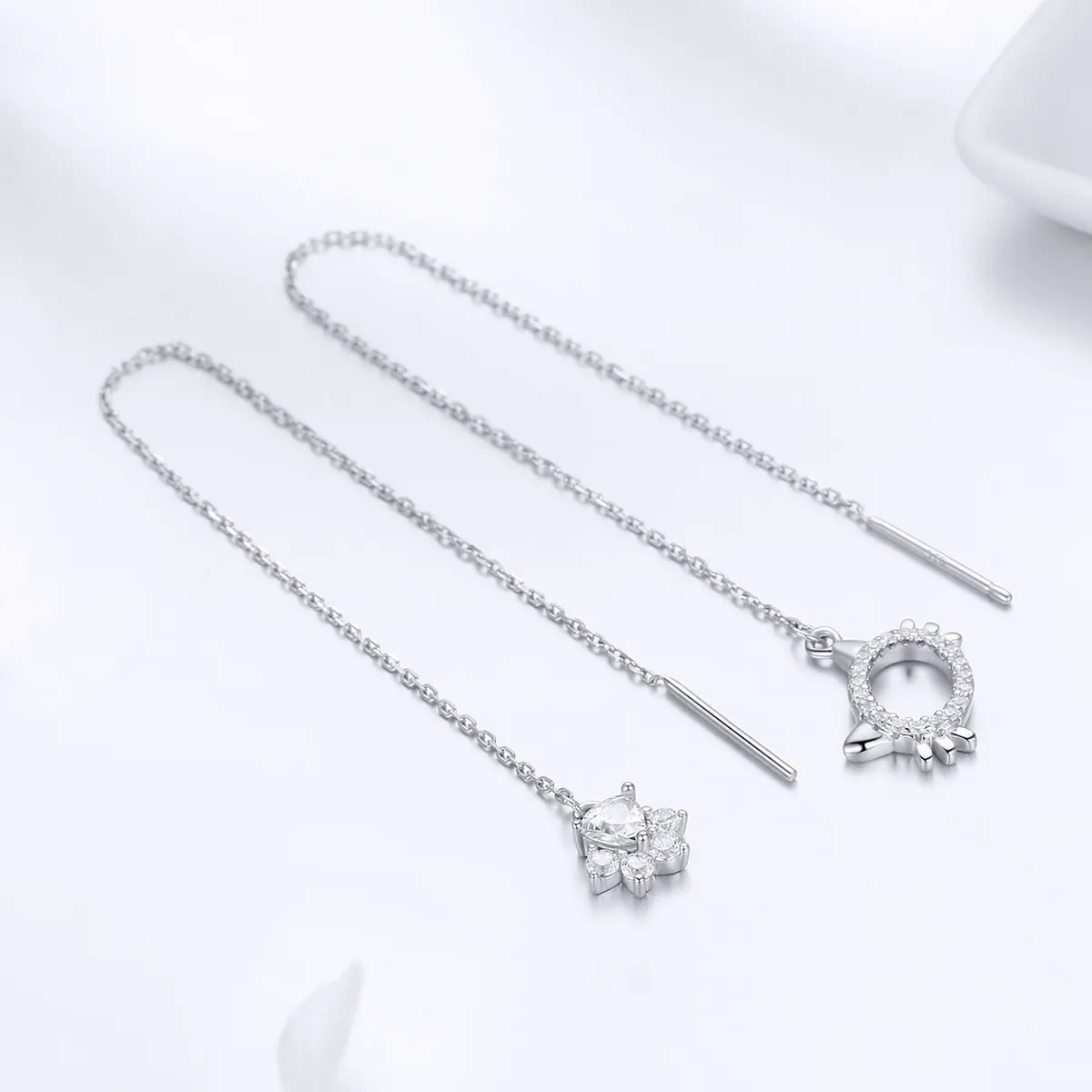 Pandora Style Silver Kitty & Paw Hanging Earrings - SCE483