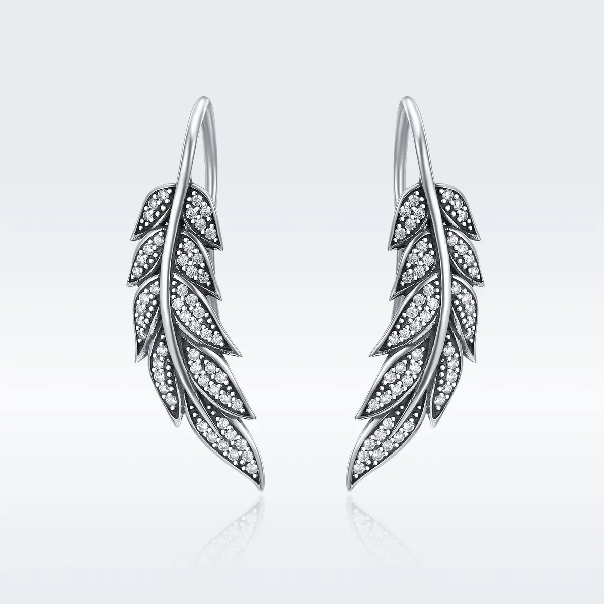 Pandora Style Silver Leaves Enamoured Hanging Earrings - SCE215