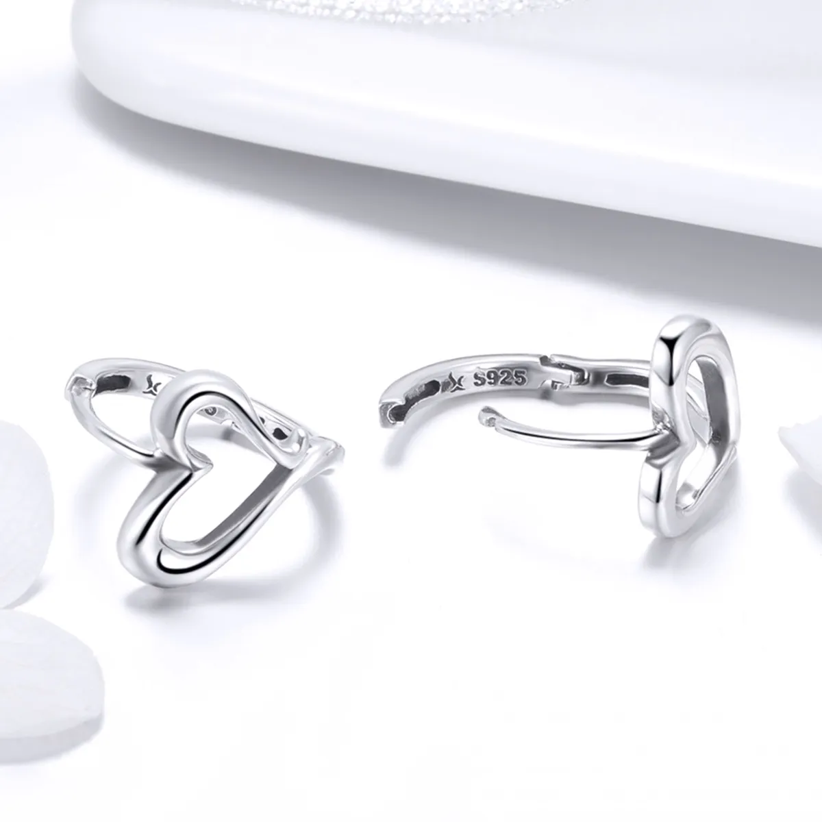 Pandora Style Silver Love Shape Hoop Earrings - SCE447