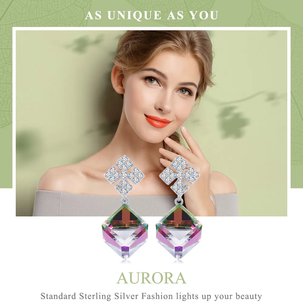 Pandora Style Silver Maltese Aurora Hanging Earrings - SCE542