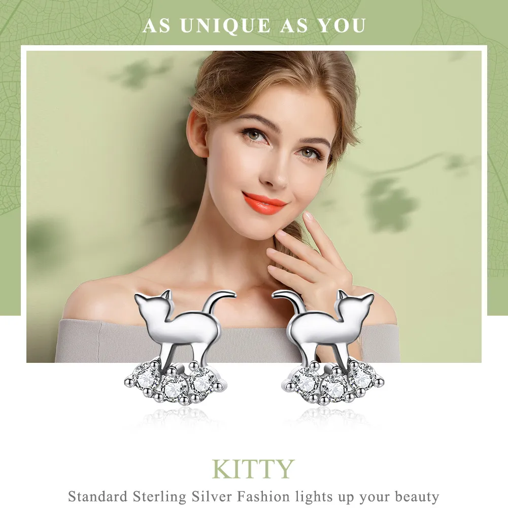 Pandora Style Silver Meow Star Stud Earrings - SCE537
