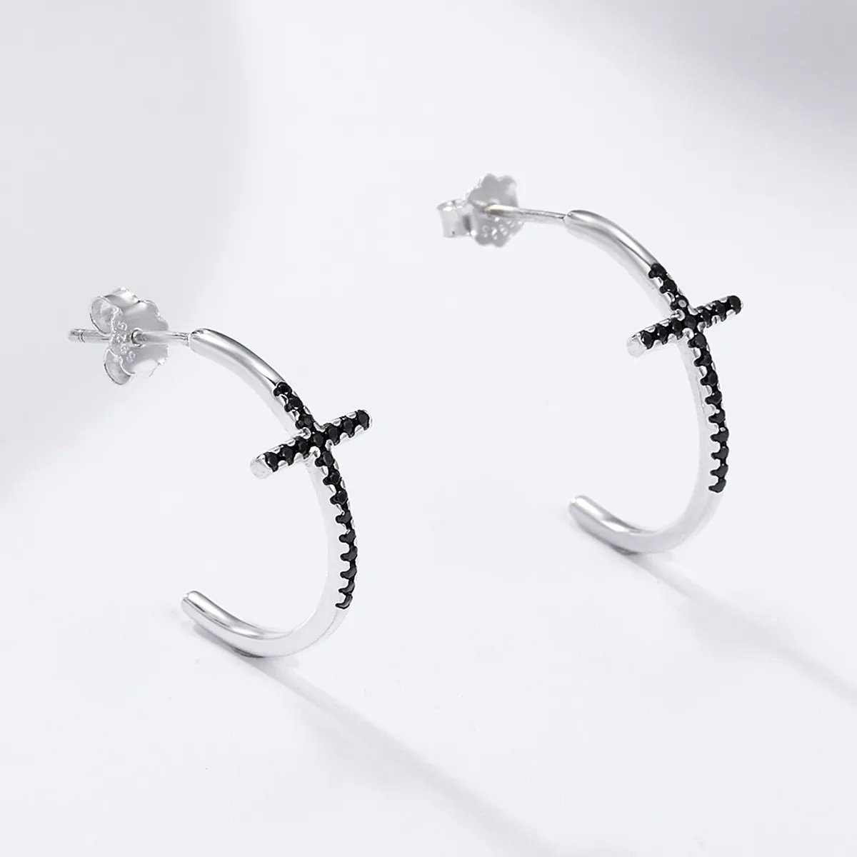 Pandora Style Silver Modern Cross Hanging Earrings - SCE262