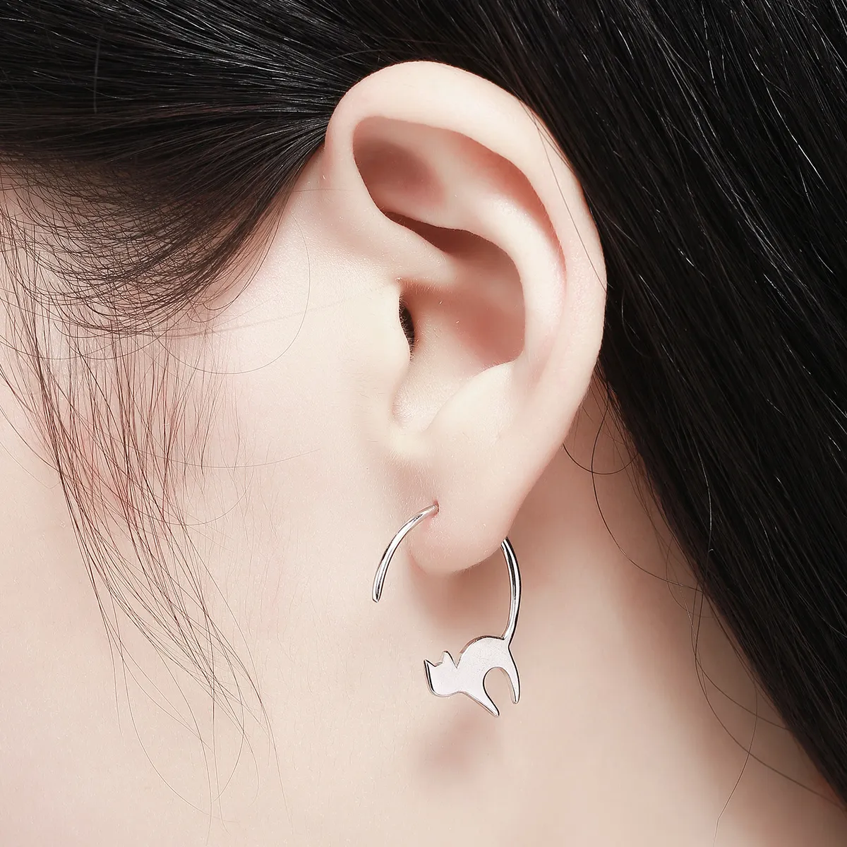 Pandora Style Silver Naughty Kitten Stud Earrings - SCE073