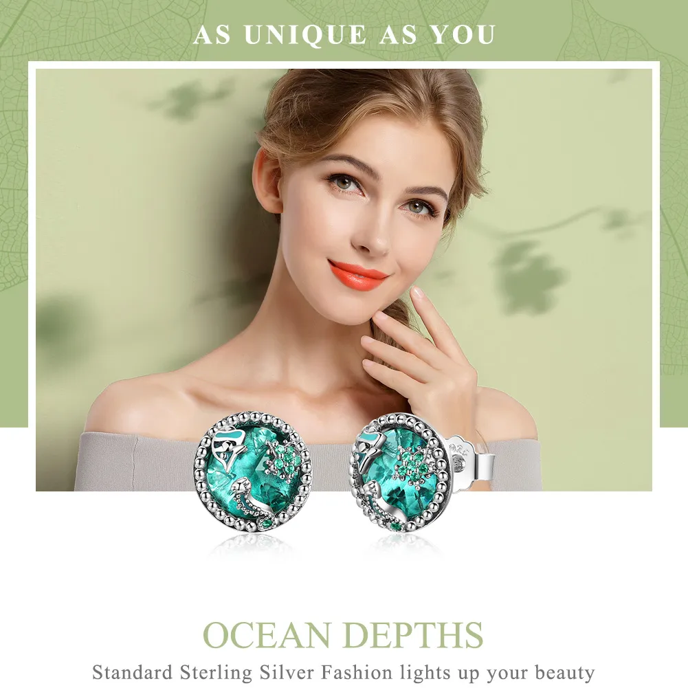 Pandora Style Silver Ocean Depths Stud Earrings - SCE496