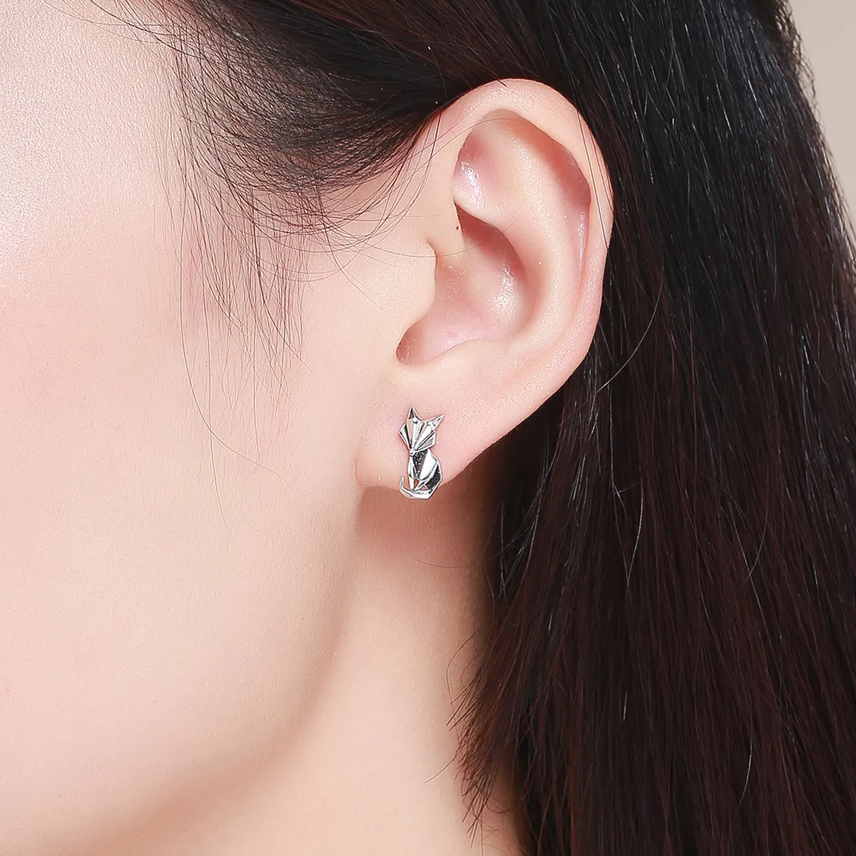 Pandora Style Silver Origami Fox Stud Earrings - SCE526