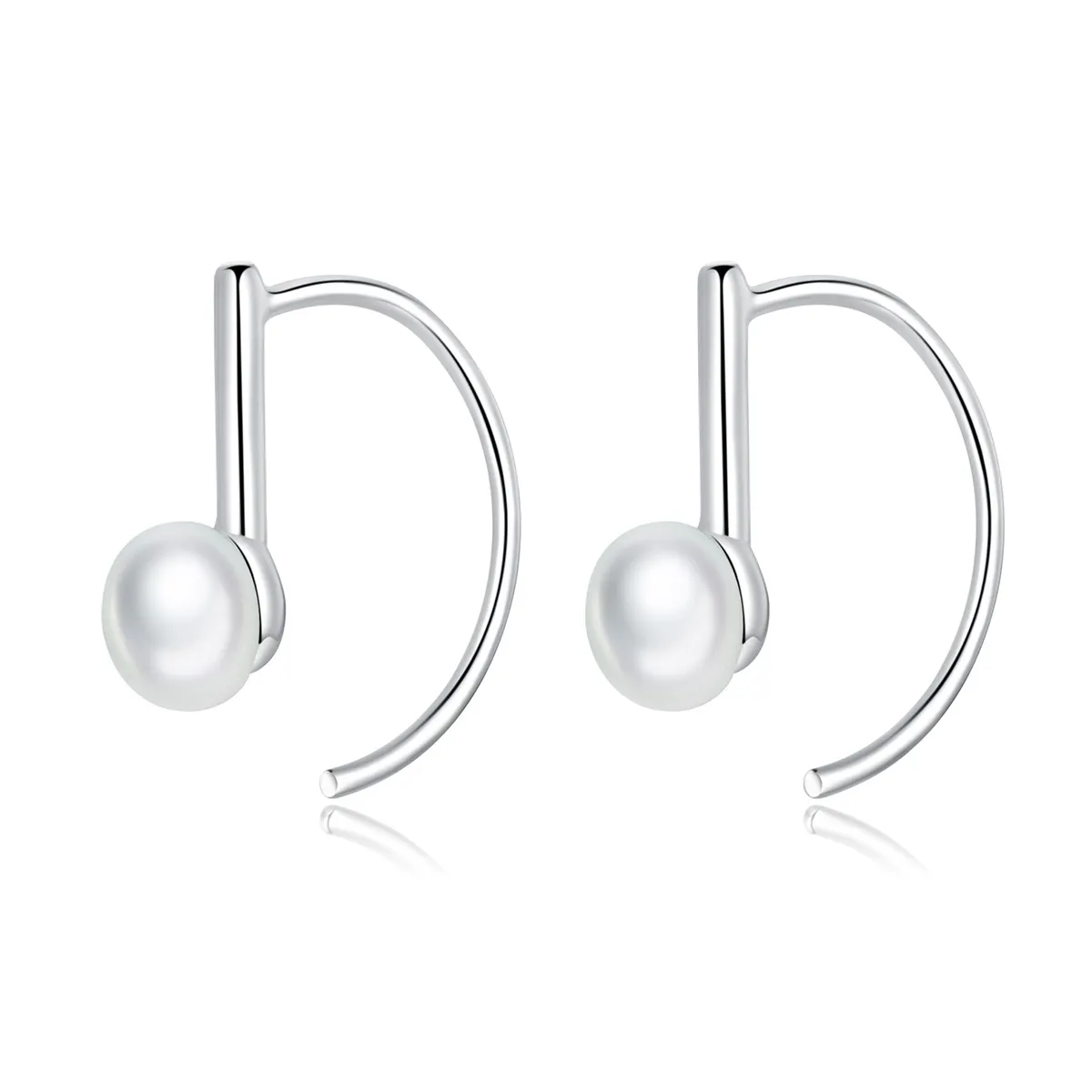 Pandora Style Silver Pearl Hanging Earrings - SCE604-A