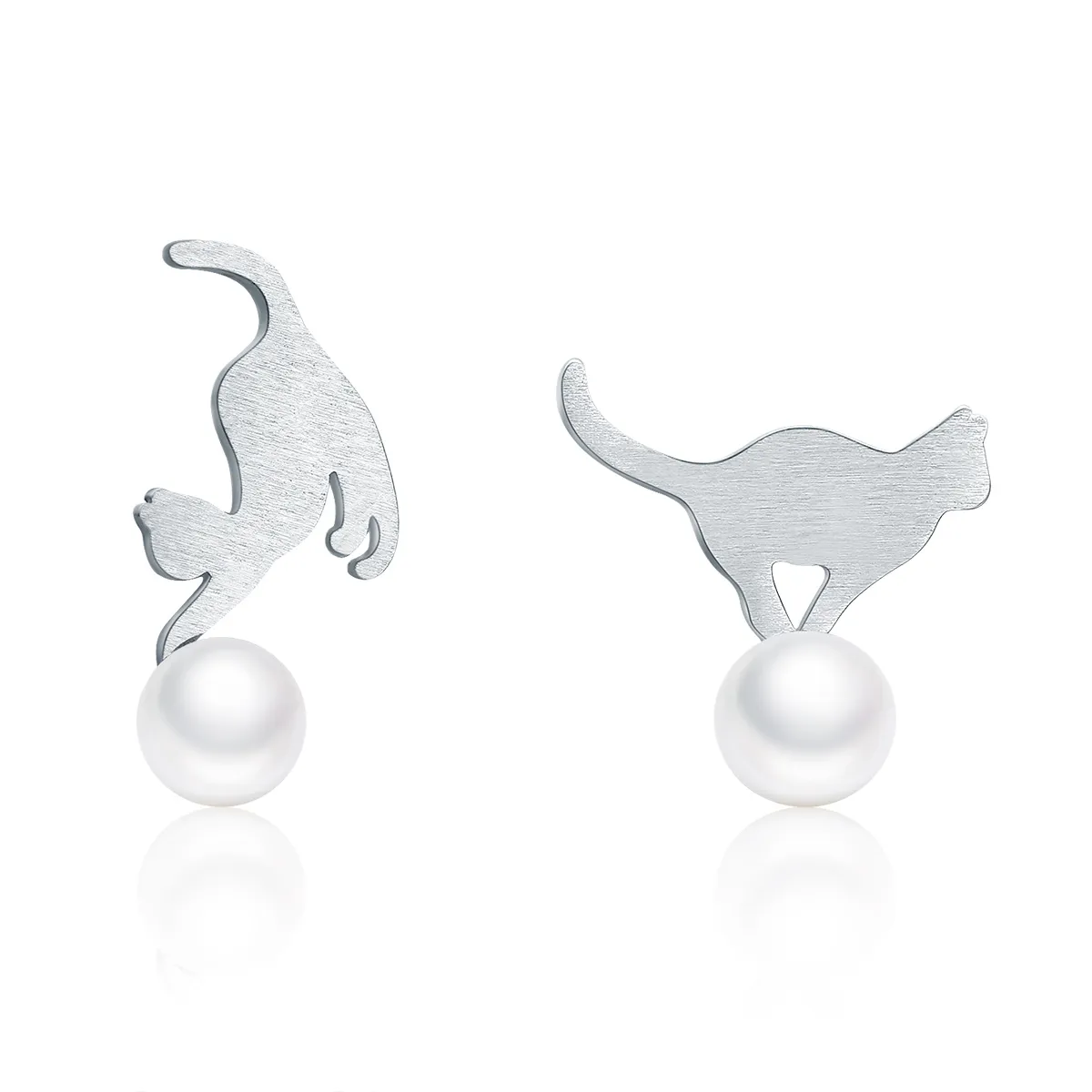 Pandora Style Silver Playful Kitten Stud Earrings - SCE235