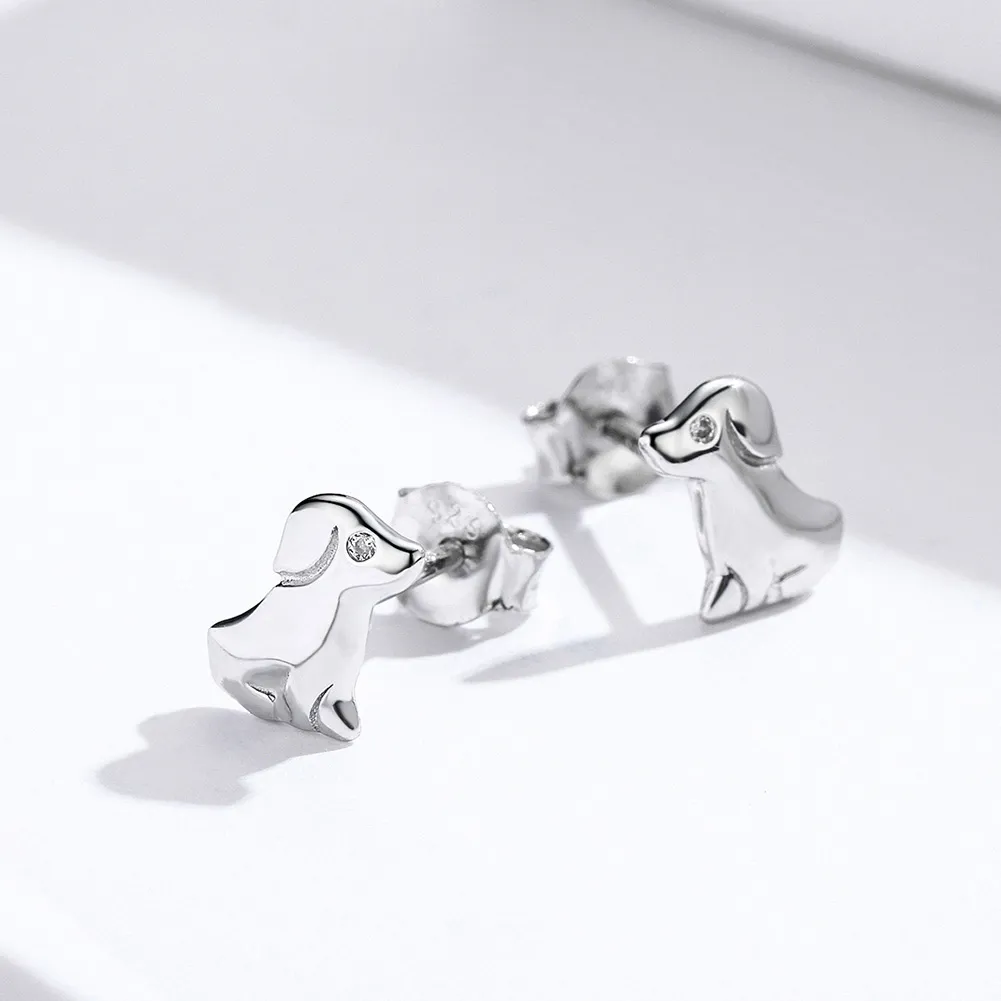 Pandora Style Silver Puppy Stud Earrings - SCE584-Q