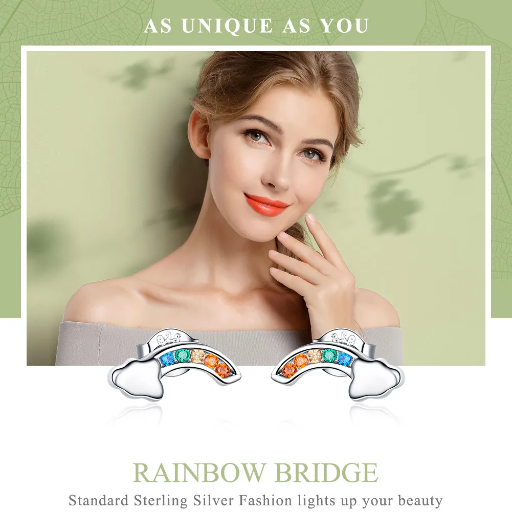 Pandora Style Silver Rainbow Bridge Stud Earrings - SCE500