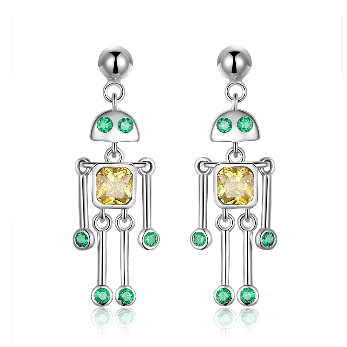 Pandora Style Silver Robot Hanging Earrings - SCE491